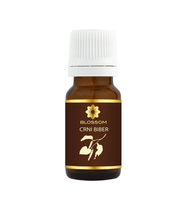 Blossom aromaterapija – eterično (esencijalno) ulje crnog bibera (Piper nigrum / Black Pepper essential oil), topla začinska aroma za energiju, cirkulaciju i fokus.