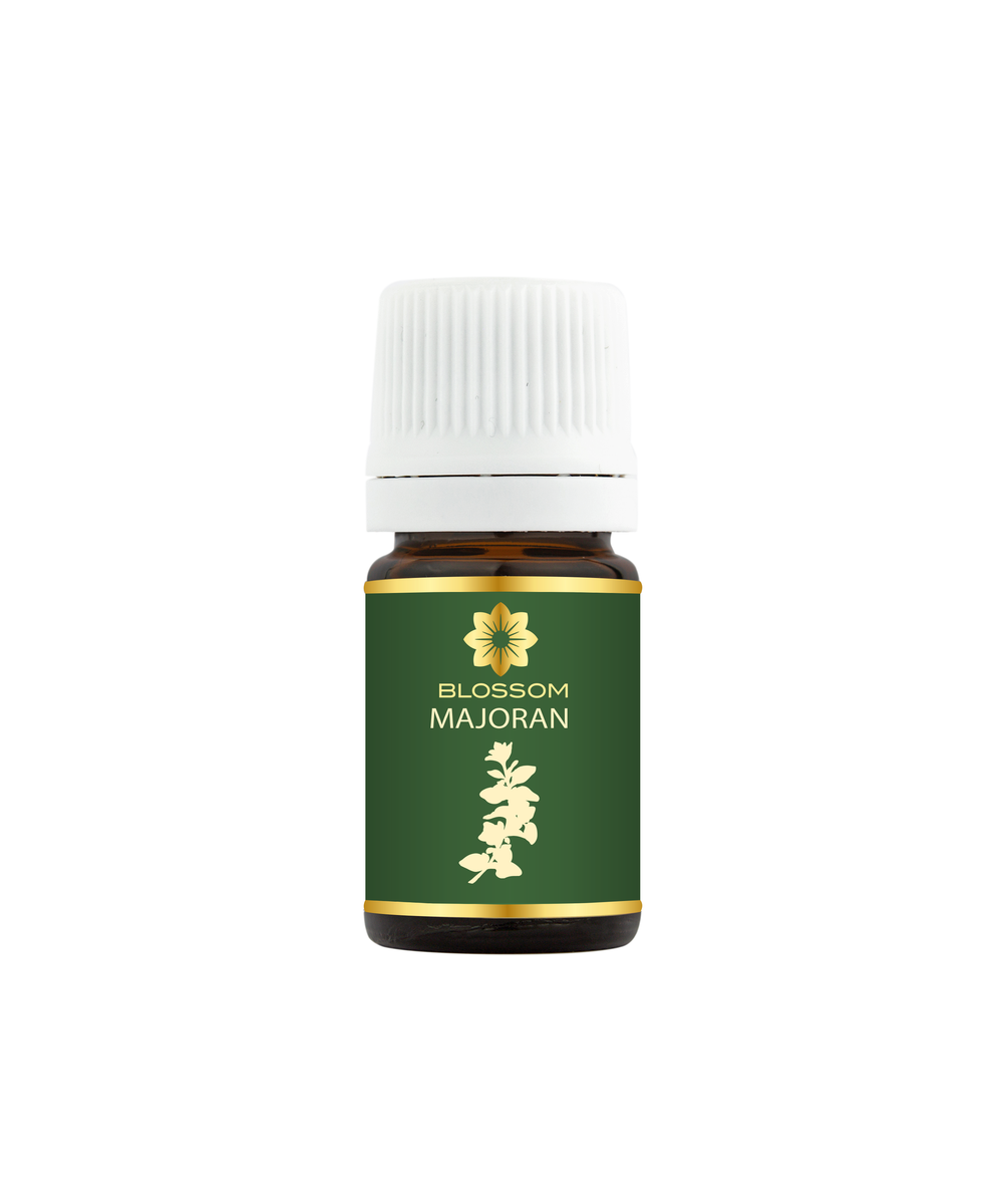 Blossom aromaterapija – eterično ulje majorana (Origanum majorana / Marjoram essential oil), blaga biljno-cvetna aroma za smirenje, san, cirkulaciju i emocionalnu ravnotežu.