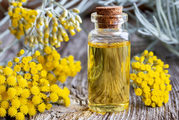 Blossom aromaterapija – eterično ulje smilja (Helichrysum italicum / Helichrysum essential oil), topla slatko-zemljana aroma za regeneraciju kože, smanjenje bora i emocionalni balans.
